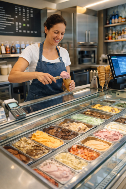 Mujer en heladería