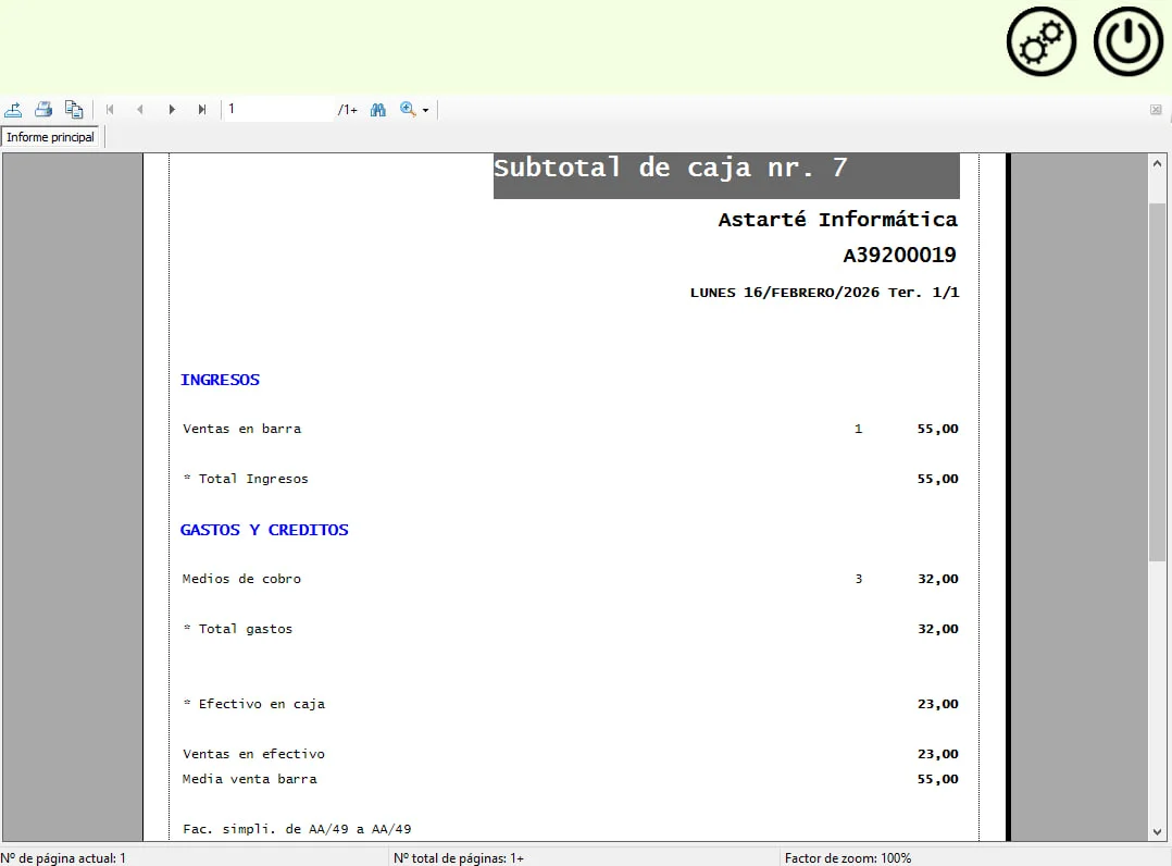 Subtotal y cierre de caja