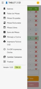 Pantalla de gestión de mesas en MAÎTRE Serie 7 Tablet